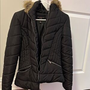 Celebrity Pink Women's Black Puffer Jacket with Fur Hood NWOT